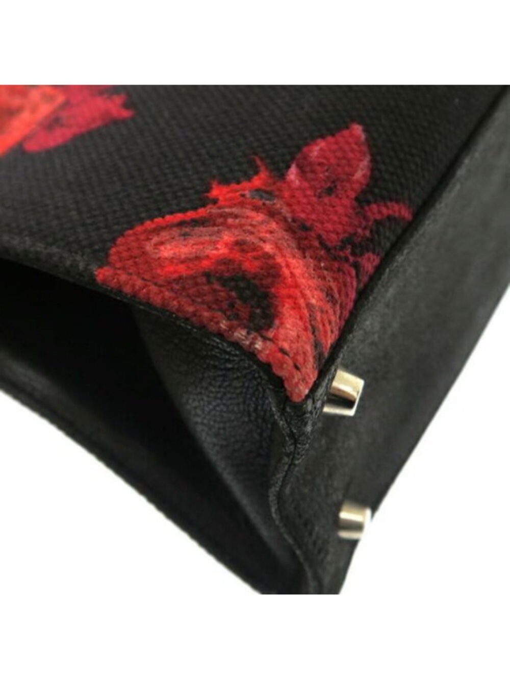 PRADA Black and Red Rose Floral Top Handle Bag Clochette Keys Silver Hardware - Picture 3 of 16